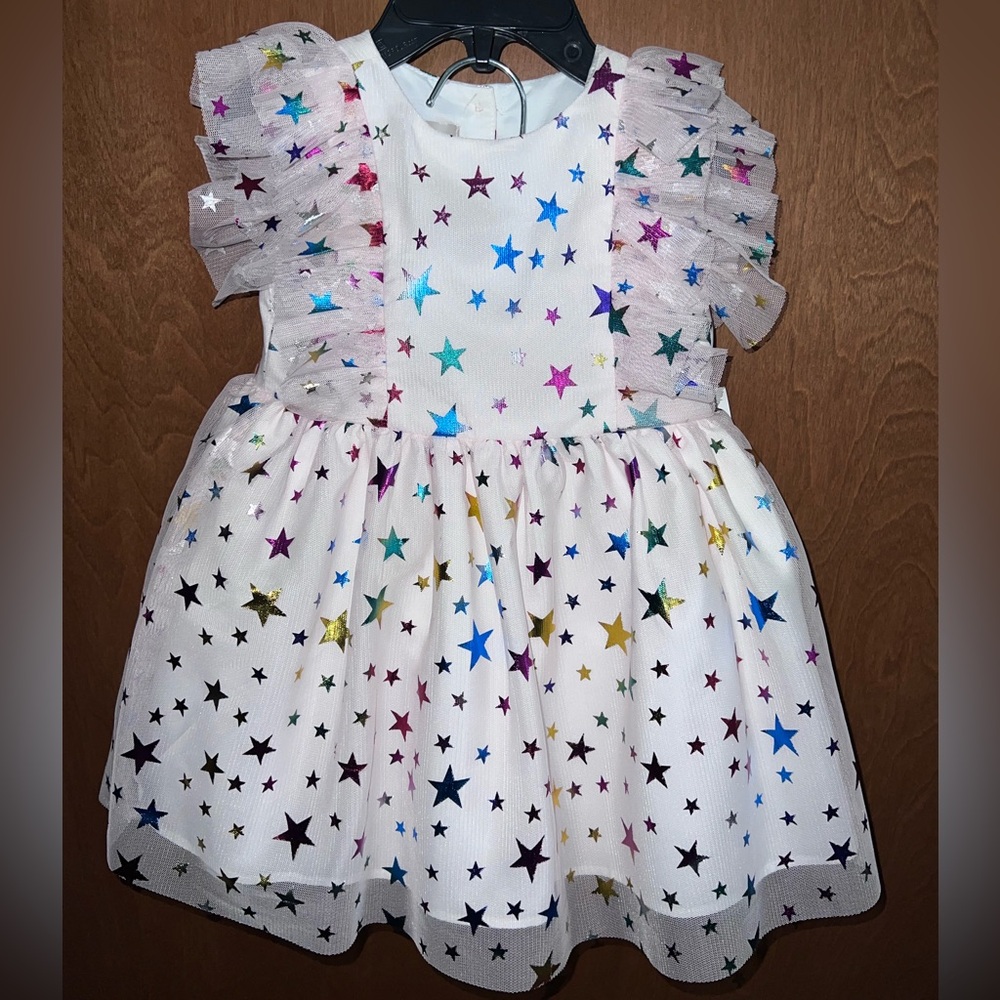 12m Pastourelle White Dress Multi-color foil shine star party holiday